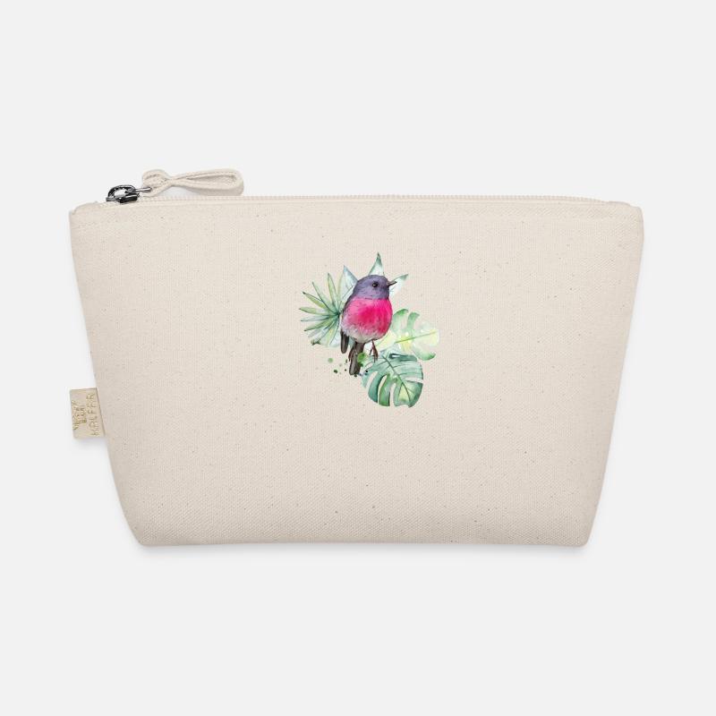 Aquarellrosa Rotkehlchen mit tropischen Blättern Bio-Täschchen