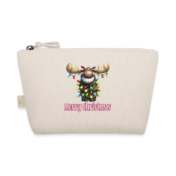Grinning Moose with Fairy Lights Merry Christmas - Organic Pouch - nature - Front