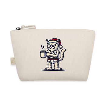 Funny grumpy Christmas cat with coffee - Organic Pouch - nature - Front