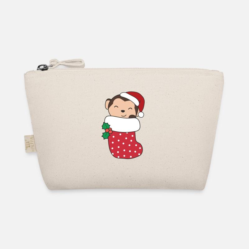 Cute monkey in Christmas sock for Christmas monkey Organic Pouch