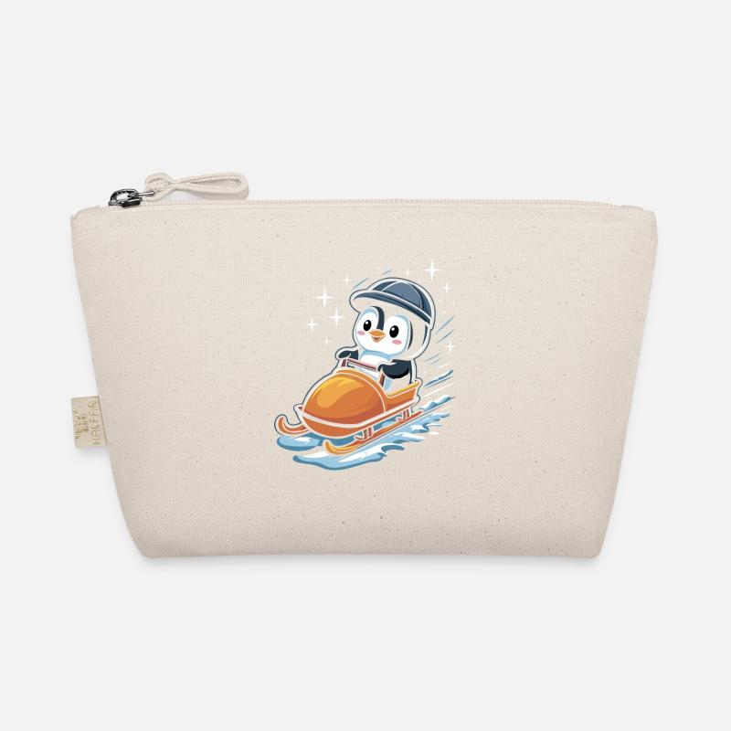 Cute Penguin Sledging Winter Fun Organic Pouch