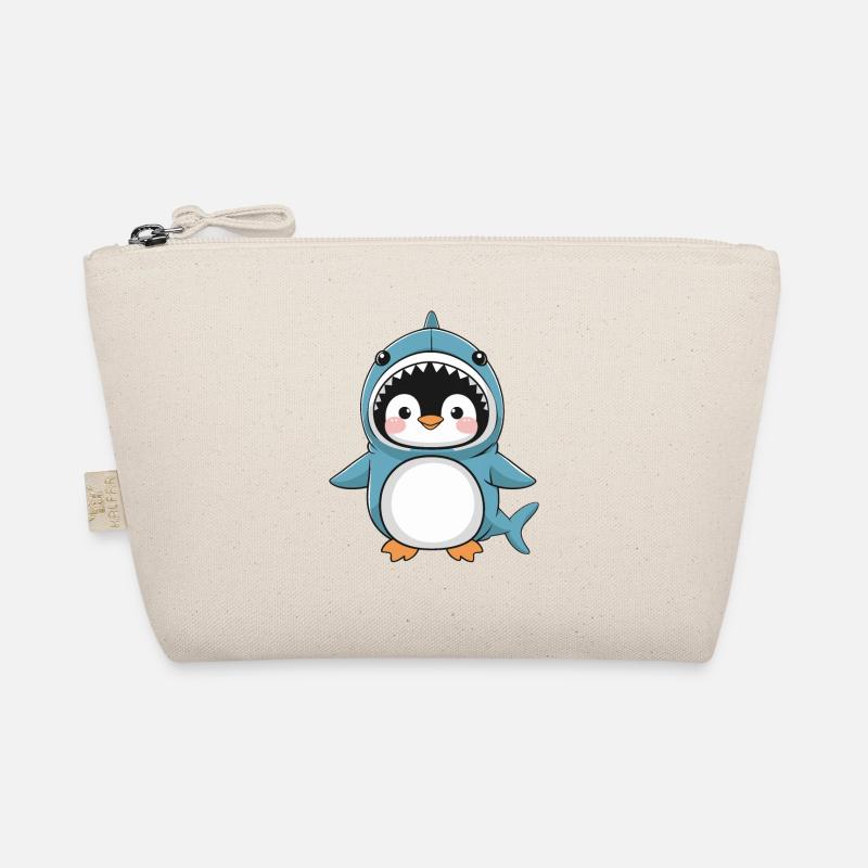 Süßer Pinguin im Hai-Kostüm - Bio-Täschchen - Natur