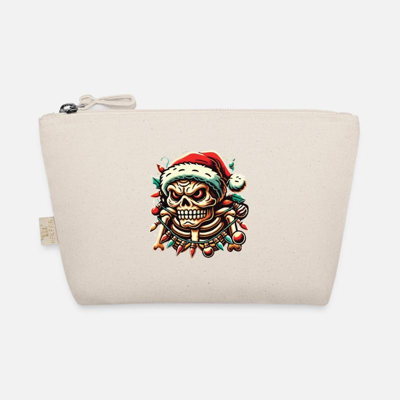 Weihnachtlicher Totenkopf Mit Lichterkette - Bio-Täschchen - Natur