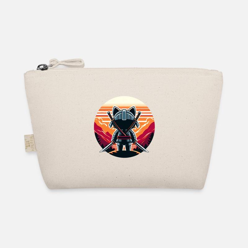 Samurai Cat Katanas Watching Sunset and Mountains Organic Pouch