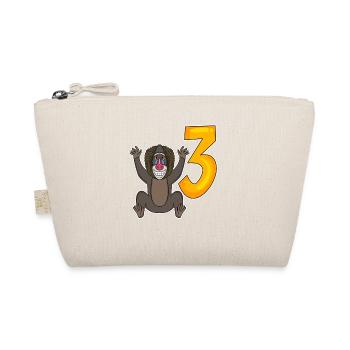 Three 3 - Number 3 - Number 3 Birthday Monkey - Organic Pouch - nature - Front