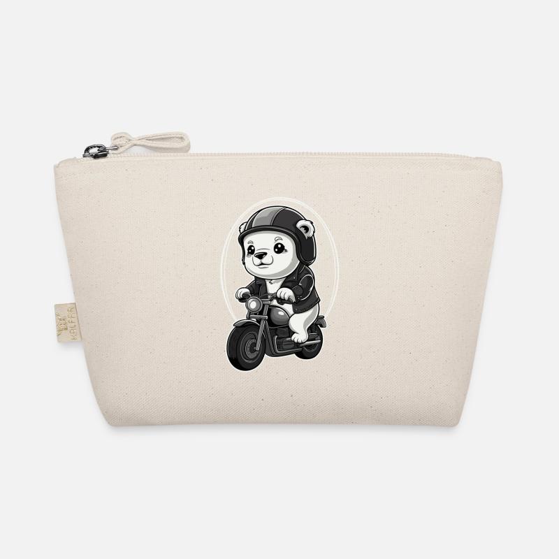 Moving bear with motorcycle helmet and jacket Organic Pouch