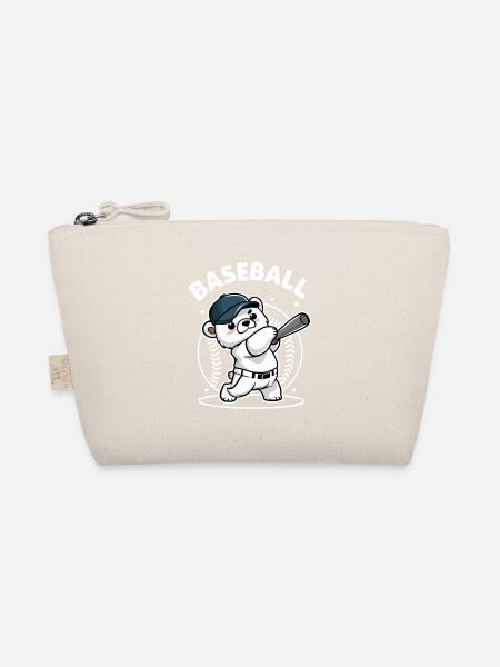 Cute Baseball Bear Cartoon Style Bat - Organic Pouch - nature - Front