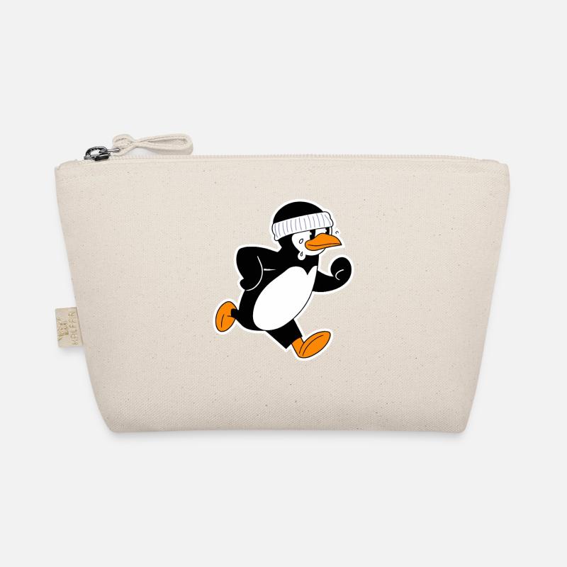 Funny running penguin with headband Organic Pouch