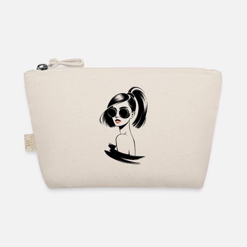 Femme élégante avec lunettes de soleil et queue de cheval Trousse biologique