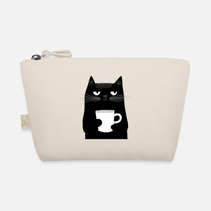Minimalistisch: Schwarze Katze mit Kaffeebecher Bio-Täschchen