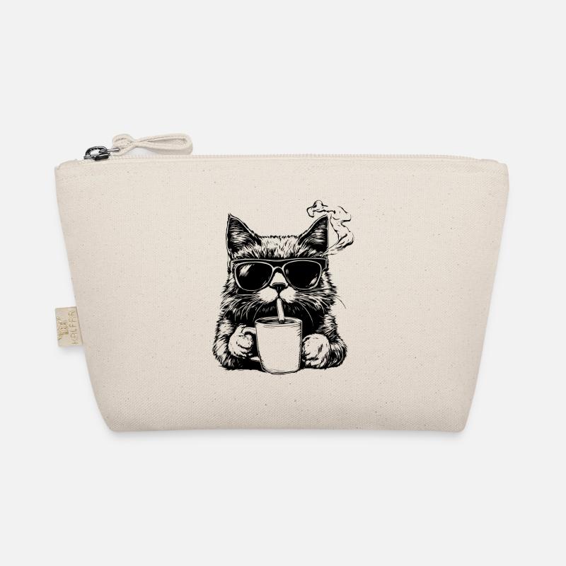 Cool: Katze mit Sonnenbrille, Zigarette und Kaffee Bio-Täschchen