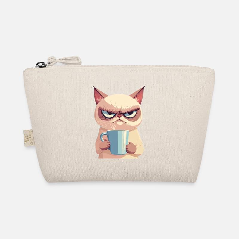 Grumpy-Stil: Grantige Katze mit Kaffee Bio-Täschchen