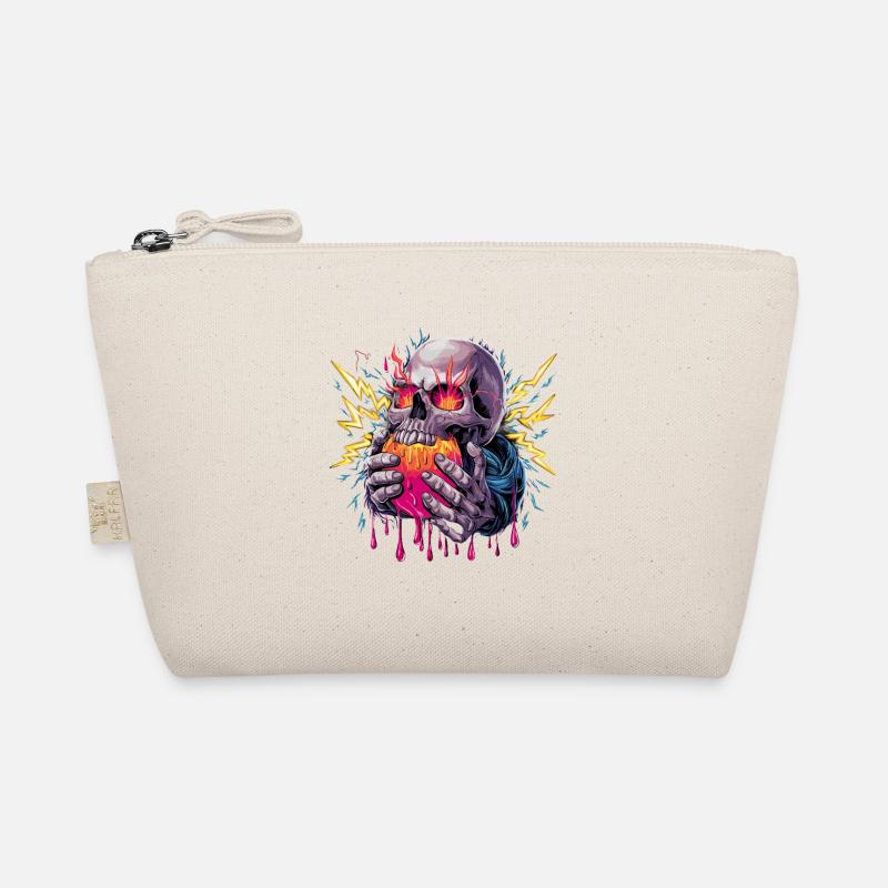 Skull with Flaming Heart and Lightning Organic Pouch