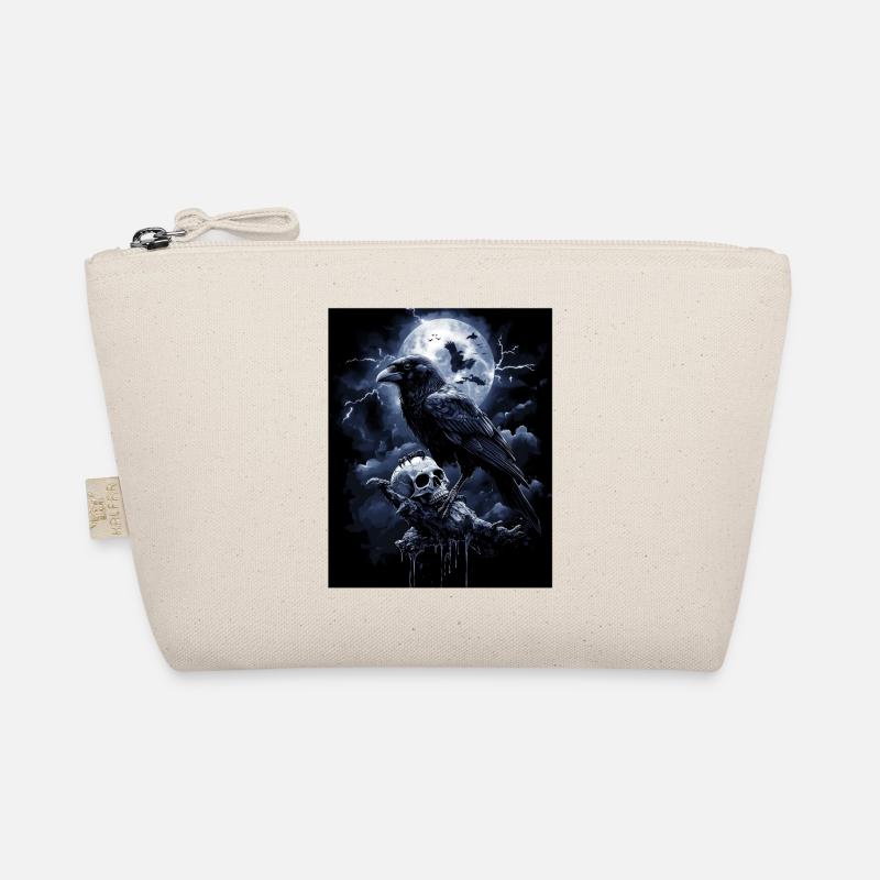 Raven Skull Moon Dark Gothic Black Crow Organic Pouch