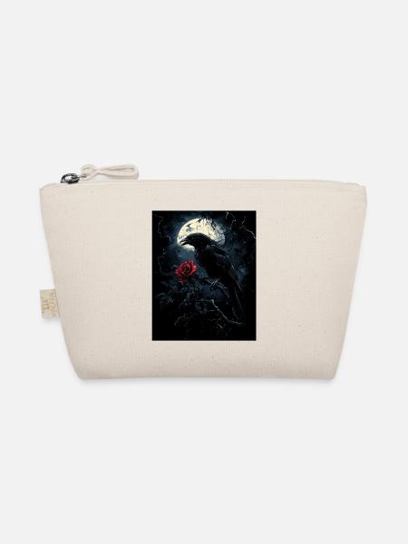 Raven Rose Moon Gloomy Gothic Black Crow - Organic Pouch - nature - Front