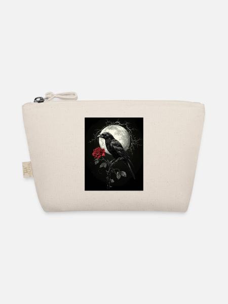 Raven Rose Moon Gloomy Gothic Black Crow - Organic Pouch - nature - Front