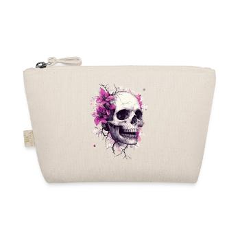 Schädel mit pinken Blumen & Farbklecksen - Bio-Täschchen - Natur - Vorne