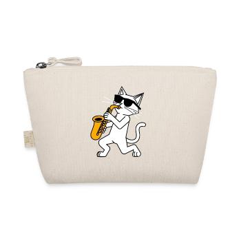 Lustige Katze mit Sonnebrille und Saxophon - Bio-Täschchen - Natur - Vorne