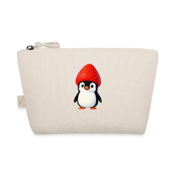 Lustiger Pinguin mit Erdbeere und Hut - Bio-Täschchen - Natur - Vorne