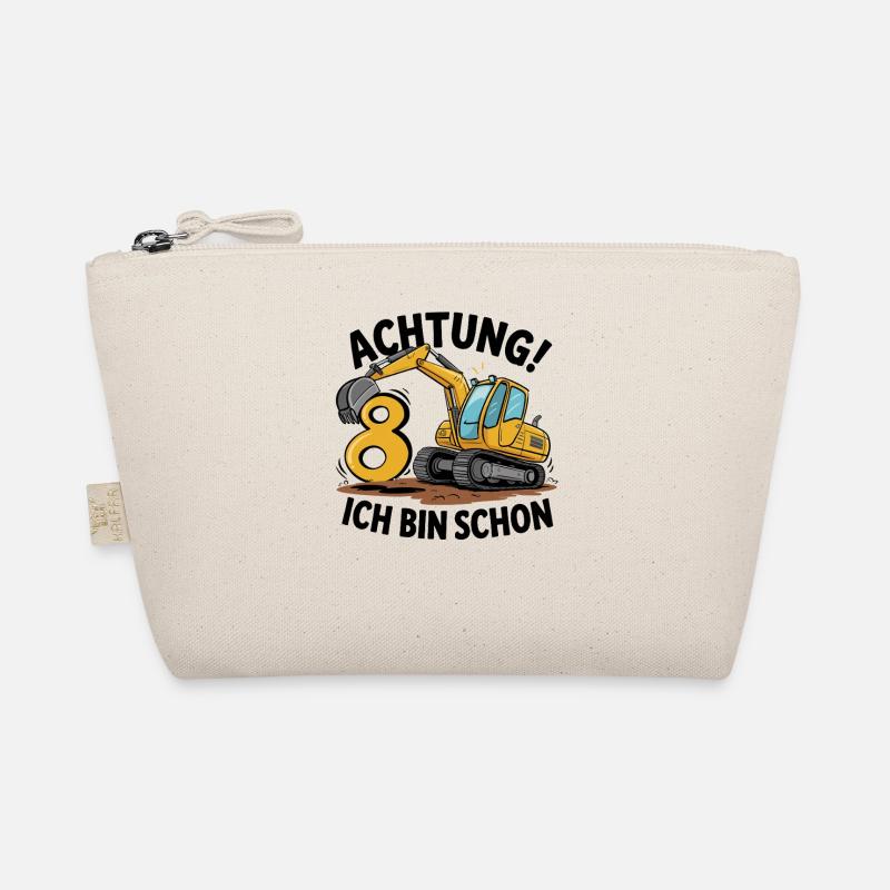8th Birthday 8 Years Excavator Construction Vehicle Construction Site Organic Pouch