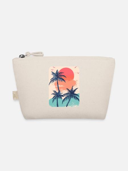 Palme Sonnenuntergang Sommer Sonne - Bio-Täschchen - Natur
