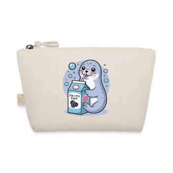 Kawaii Seal Drinking Blueberry Milk Cute Animal - Organic Pouch - nature - Front