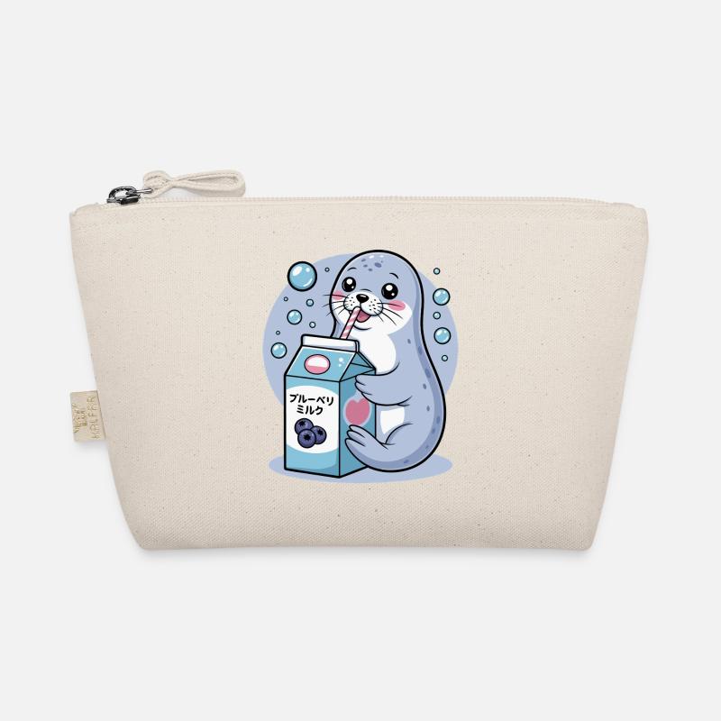 Kawaii Robbe Trinken Blaubeere Milch Niedliches Tier - Bio-Täschchen - Natur