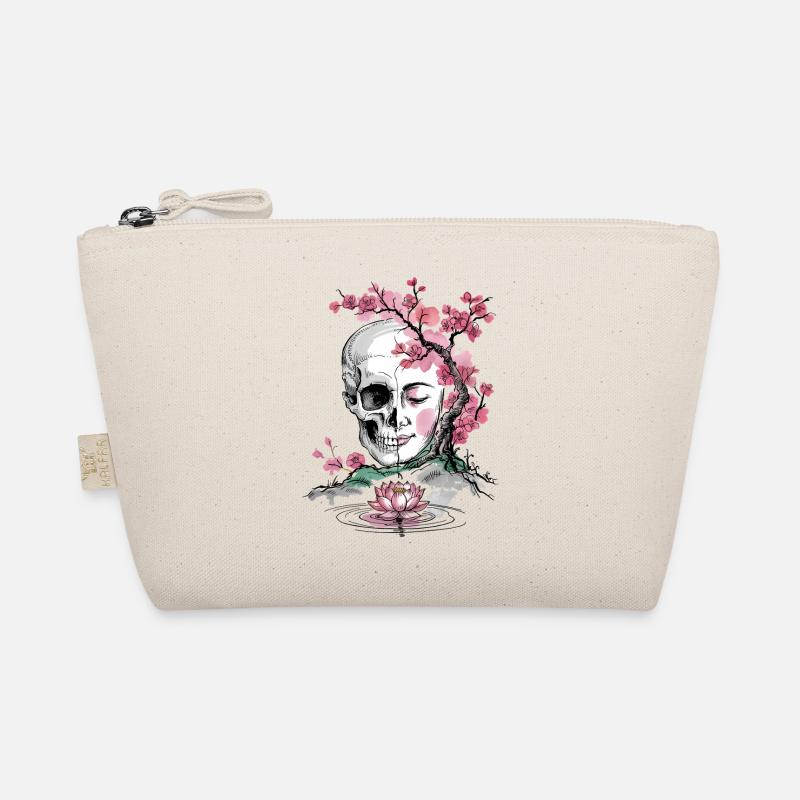 Cherry Blossom Skull and Zen Face Art Organic Pouch