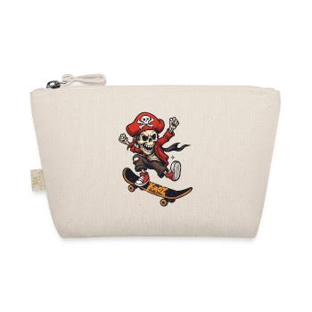 Skateboard Pirate Skeleton with Red Hat - Organic Pouch - nature - Front