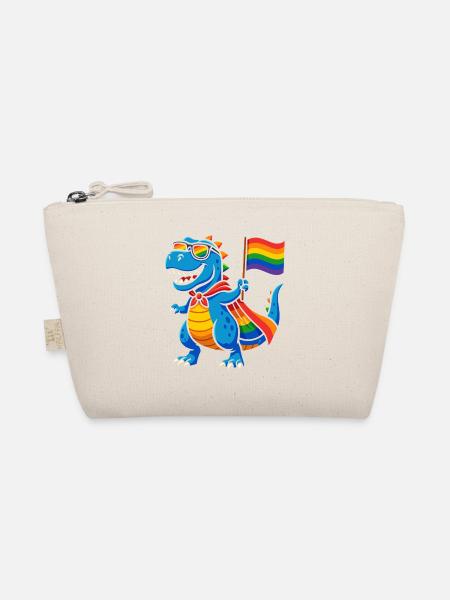 Pride Dino mit Regenbogen Cape - Bio-Täschchen - Natur