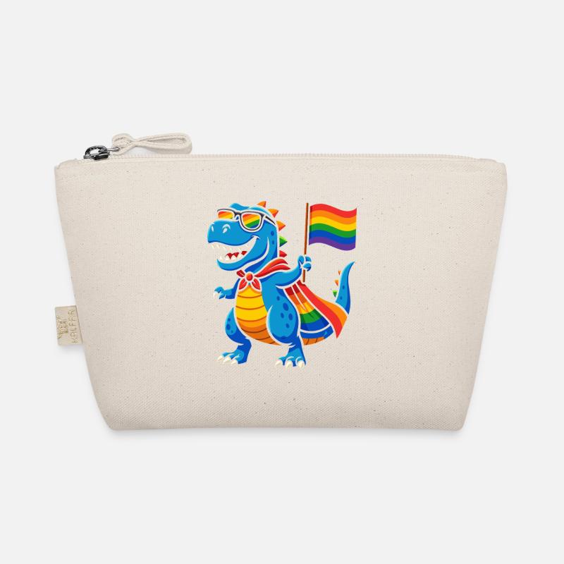 Pride Dino mit Regenbogen Cape - Bio-Täschchen - Natur