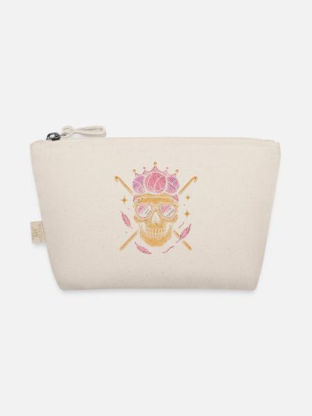 Knitting skull with crown and sunglasses - Organic Pouch - nature