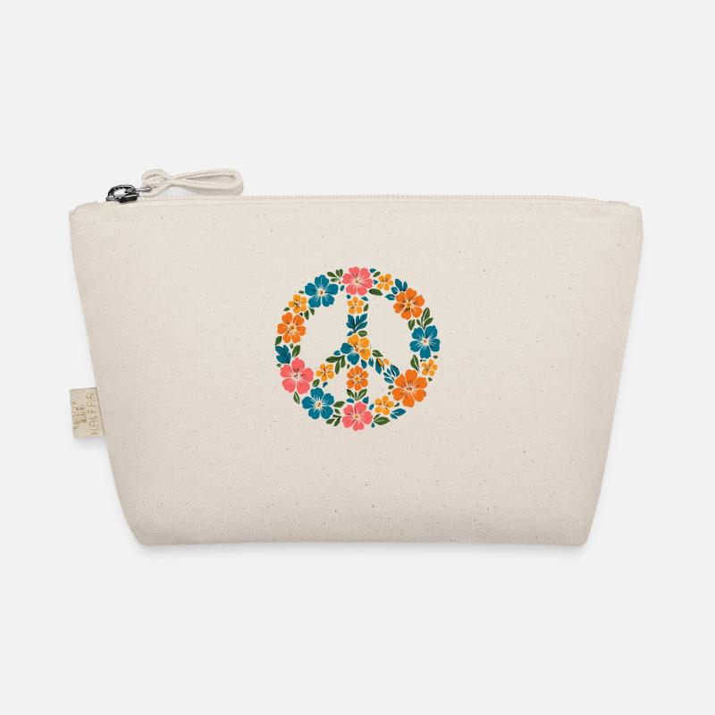 Peace Zeichen mit Blumen | Hippie Retro Stil Bio-Täschchen