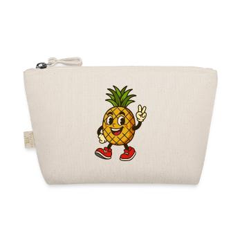 Ananas mit Peace Zeichen – Lustiges Obst Cartoon - Bio-Täschchen - Natur - Vorne