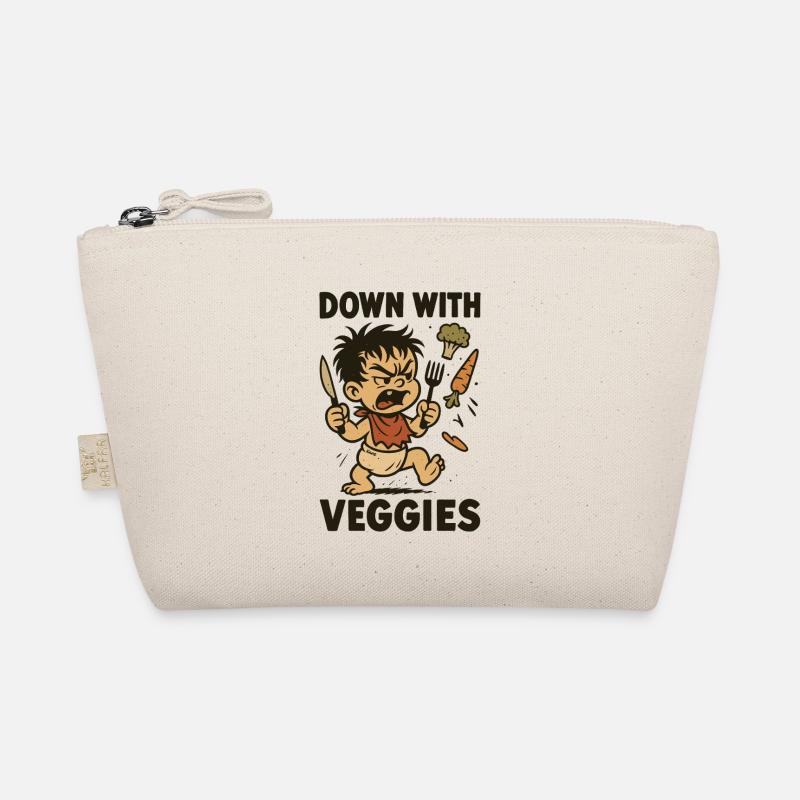 Wütendes Kind mit Besteck und Gemüse Bio-Täschchen