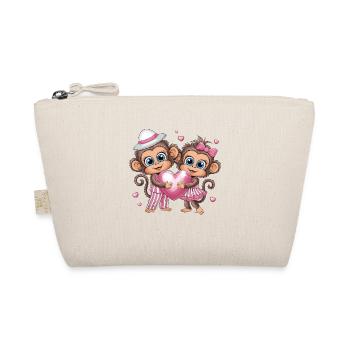 Cute Monkey Love With Heart And Pink Bow - Organic Pouch - nature - Front