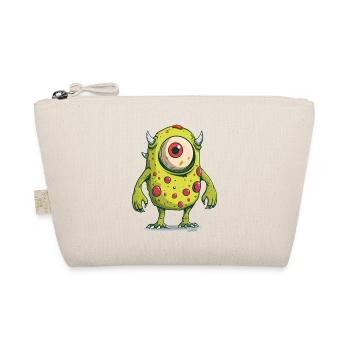 Green One-Eye Monster with Horns and Spots - Organic Pouch - nature - Front
