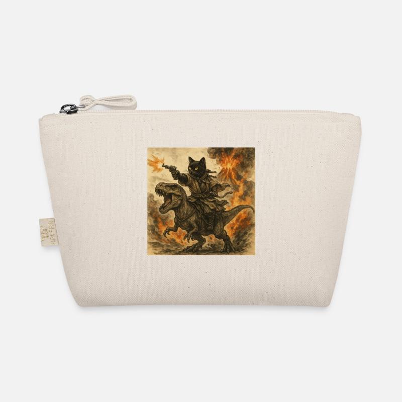 Samurai Cat Riding Dinosaur in Volcanic Eruption Organic Pouch