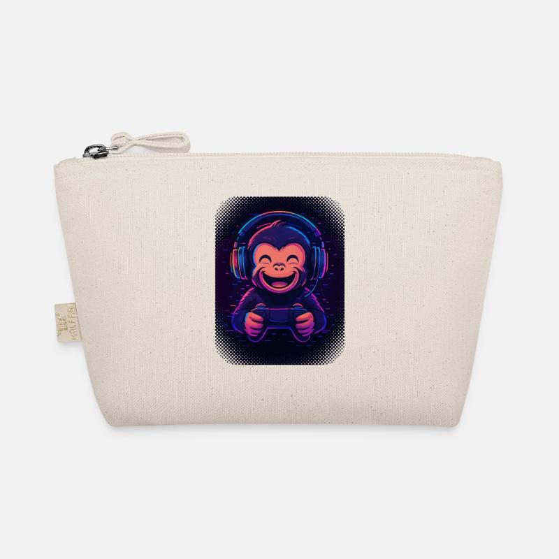 Cooler Affe mit Kopfhörern, Brille und Gamepad - Bio-Täschchen - Natur