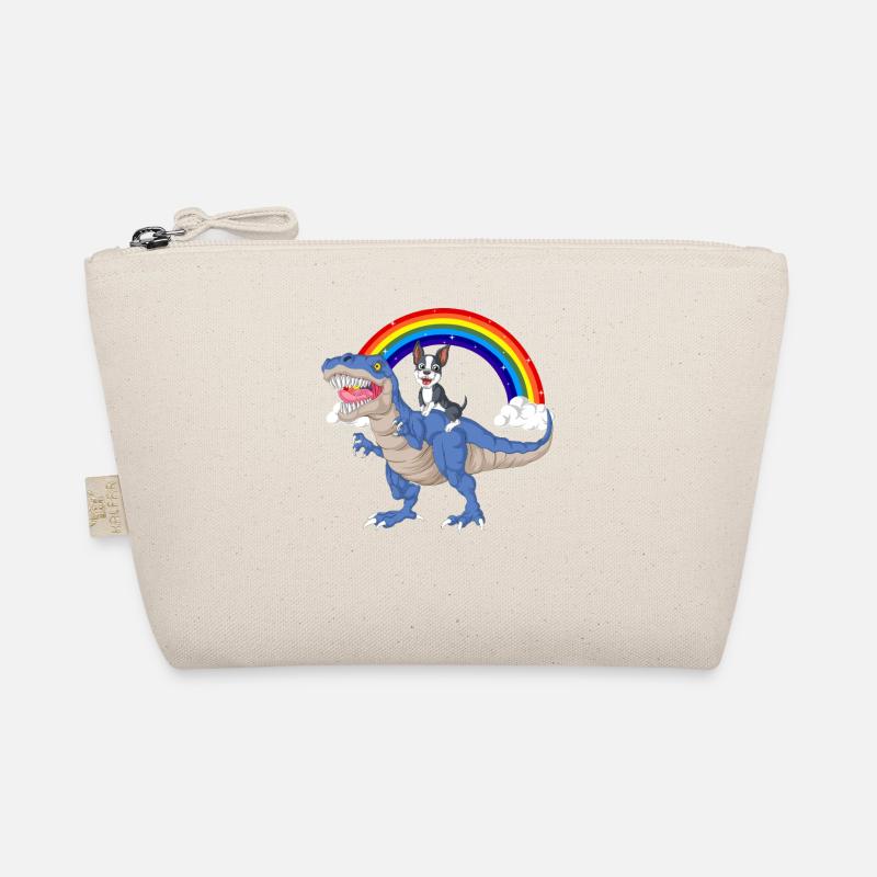 Whimsical Dino and Boston Terrier Rainbow Scene Organic Pouch