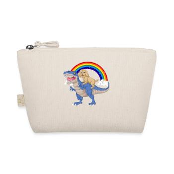 Whimsical Dinosaur and Golden doodle Under Rainbow - Organic Pouch - nature - Front