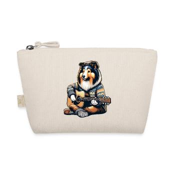 Collie avec guitare acoustique en pull tricoté - Trousse biologique - nature - Devant