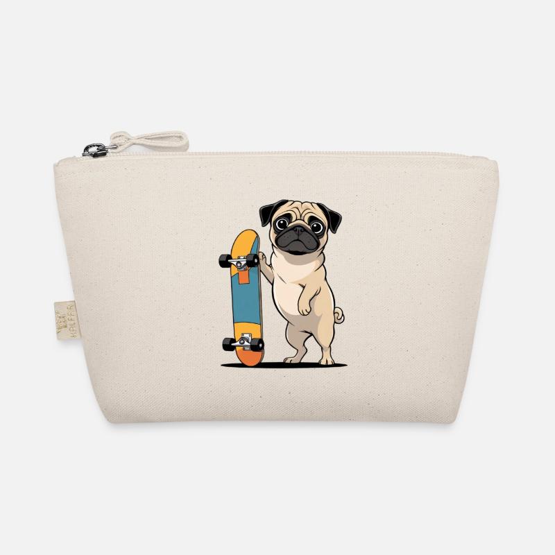 Pug mit Skateboard Illustration Bio-Täschchen