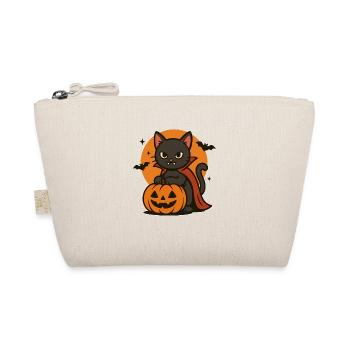 Halloween Katze mit Kürbis und Fledermäusen - Bio-Täschchen - Natur - Vorne