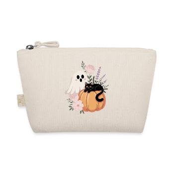 Geist Kürbis Katze Vintage Blumen Halloween Herbst - Bio-Täschchen - Natur - Vorne