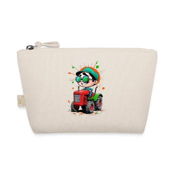 Playful boy with glasses on tractor - Organic Pouch - nature - Front