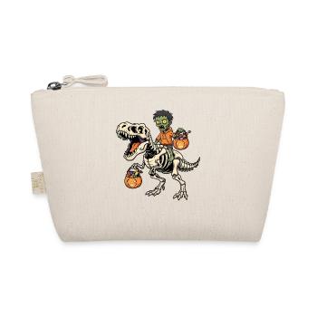 Zombie Riding Skeleton T-Rex Halloween Dinosaur - Organic Pouch - nature - Front