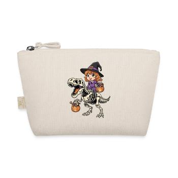 Witch Rides Skeleton T-Rex Halloween Dinosaur - Organic Pouch - nature - Front