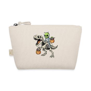 Alien Rides Skeleton T-Rex Halloween Dinosaur - Organic Pouch - nature - Front