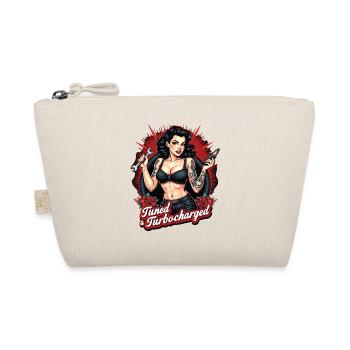 Tuned for Trouble – Retro Auto Girl Design - Organic Pouch - nature - Front